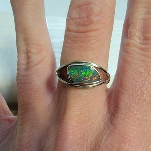 Australian Queensland Solid Opal Ring in White Gold with COA Size 7